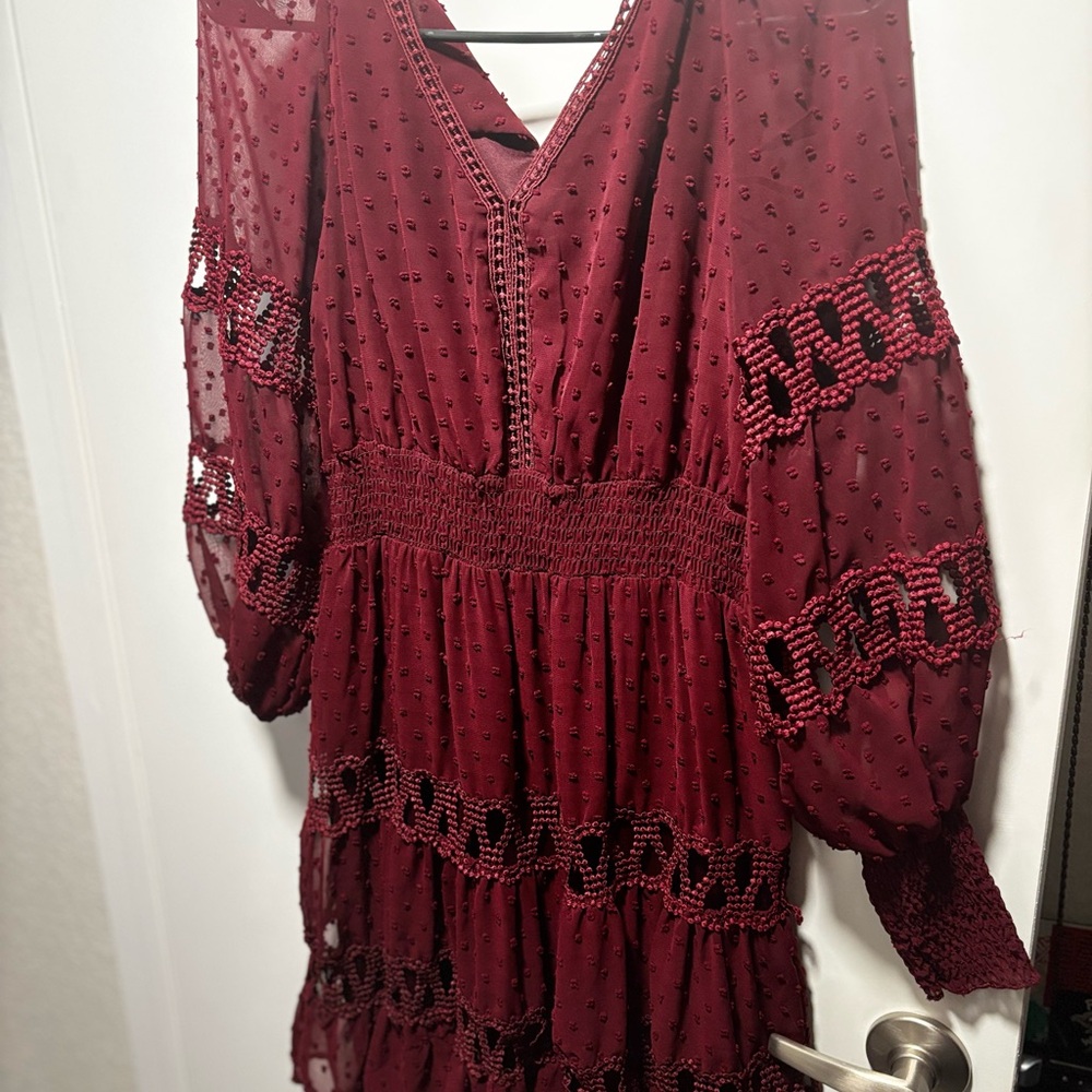 Elegant Long Sleeve Burgundy Dress